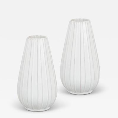 Upsala Ekeby Pair of Nordic Modern Fluted Vases by Upsala Ekeby