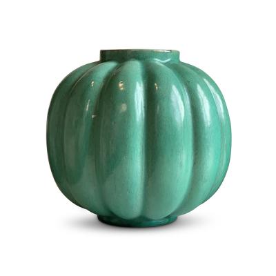 Upsala Ekeby Pair of Swedish Modern Lobed Vases in Celadon by Upsala Ekeby