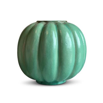 Upsala Ekeby Pair of Swedish Modern Lobed Vases in Celadon by Upsala Ekeby