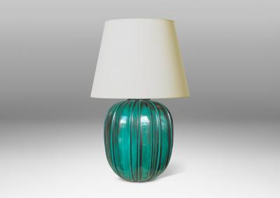 Upsala Ekeby Pair of Table Lamps in Copper Oxide Glaze by Upsala Ekeby