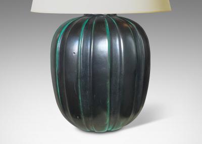 Upsala Ekeby Pair of Table Lamps in Copper Oxide Glaze by Upsala Ekeby
