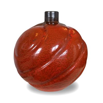Upsala Ekeby Spectacular Pair of Large Persimmon Orange Vases by Upsala Ekeby