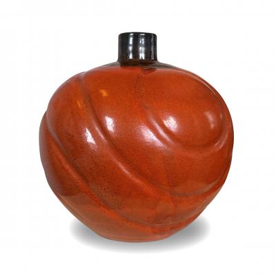 Upsala Ekeby Spectacular Pair of Large Persimmon Orange Vases by Upsala Ekeby