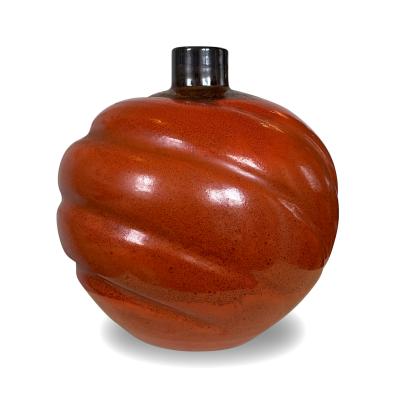 Upsala Ekeby Spectacular Pair of Large Persimmon Orange Vases by Upsala Ekeby