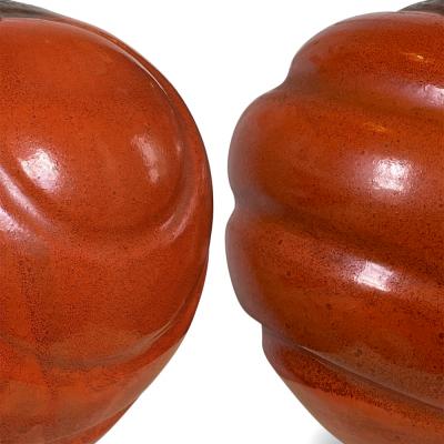 Upsala Ekeby Spectacular Pair of Large Persimmon Orange Vases by Upsala Ekeby