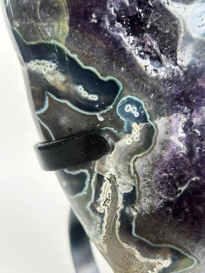 Uruguayan Amethyst Agate Eyes Geode Weighs 18 lbs on Custom Made Stand