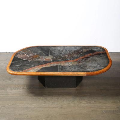 V Ramburrem Mid Century Tessellated Slate Bronze Inlay Cocktail Table by V Ramburrem