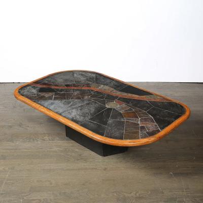 V Ramburrem Mid Century Tessellated Slate Bronze Inlay Cocktail Table by V Ramburrem