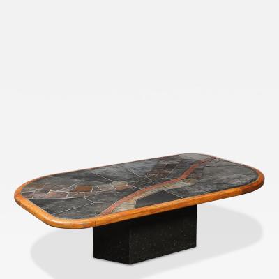 V Ramburrem Mid Century Tessellated Slate Bronze Inlay Cocktail Table by V Ramburrem