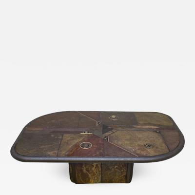 V Ramburrem Slate and Bronze Coffee Table by V Ramburrem Paul Kingma Style circa 1985