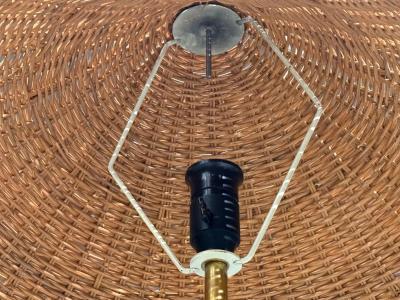 V Soini Oy Rare Floor Lamp Brass Leather Rattan Finland 1950s