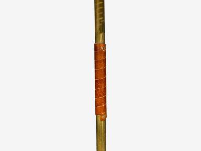 V Soini Oy Rare Floor Lamp Brass Leather Rattan Finland 1950s