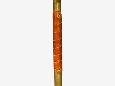 V Soini Oy Rare Floor Lamp Brass Leather Rattan Finland 1950s