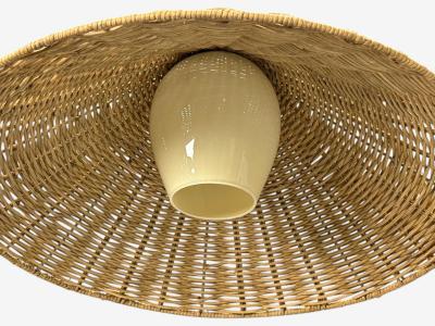 V Soini Oy Rare Floor Lamp Brass Leather Rattan Finland 1950s