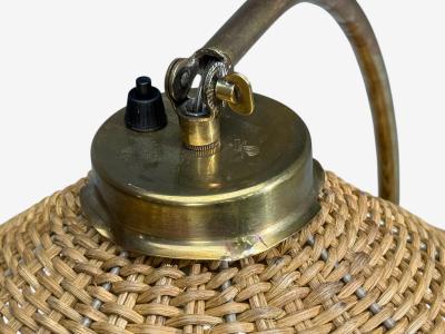 V Soini Oy Rare Floor Lamp Brass Leather Rattan Finland 1950s