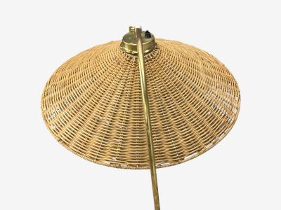V Soini Oy Rare Floor Lamp Brass Leather Rattan Finland 1950s