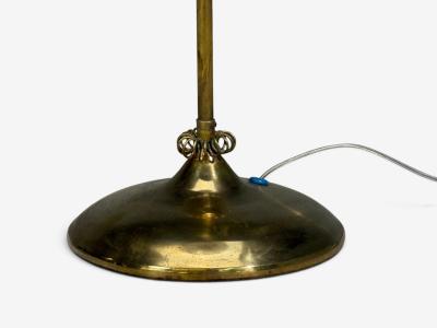 V Soini Oy Rare Floor Lamp Brass Leather Rattan Finland 1950s