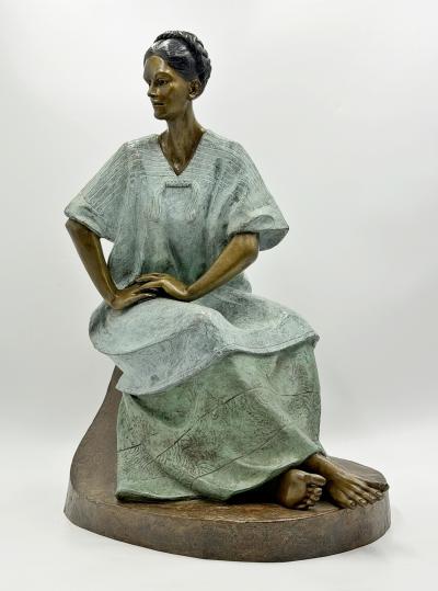 V ctor Guti rrez Monumental Mexican Bronze Seated Woman Sculpture 1989