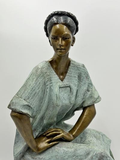 V ctor Guti rrez Monumental Mexican Bronze Seated Woman Sculpture 1989