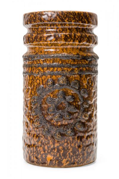VEB Haldensleben Keramik German Mid Century Concentric Circle Design Brown Glaze