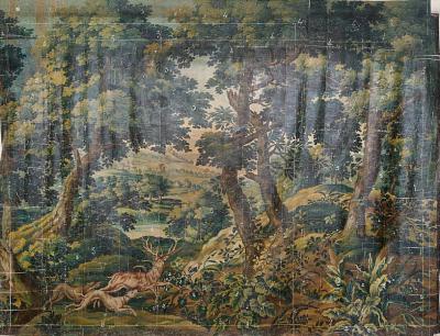VERDURE WITH HOUNDS AND A STAG IN A WOODED LANDSCAPE
