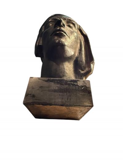 VICTOR PLANCKH RARE ART DECO FEMALE HEAD IN A TURBAN BRONZE BY VICTOR PLANCKH