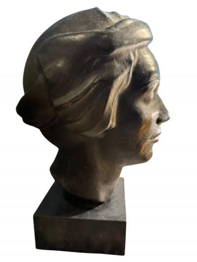 VICTOR PLANCKH RARE ART DECO FEMALE HEAD IN A TURBAN BRONZE BY VICTOR PLANCKH
