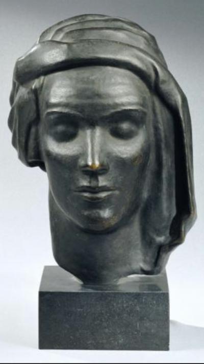 VICTOR PLANCKH RARE ART DECO FEMALE HEAD IN A TURBAN BRONZE BY VICTOR PLANCKH