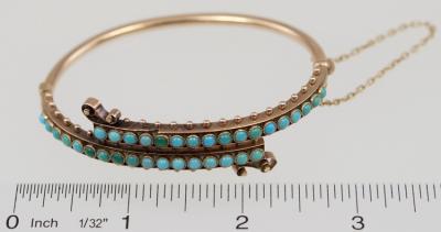VICTORIAN 14K GOLD TURQUOISE BYPASS BANGLE BRACELET