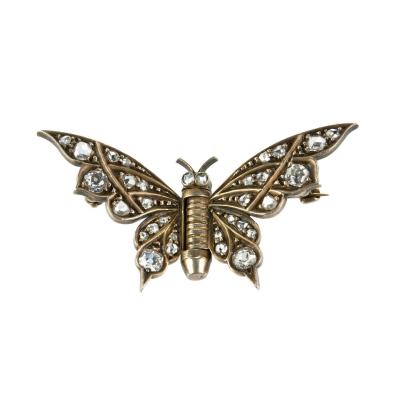 VICTORIAN BUTTERFLY GOLD BROOCH WITH DIAMONDS