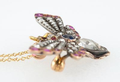 VICTORIAN BUTTERFLY NECKLACE WITH DIAMONDS RUBIES AND SAPPHIRES