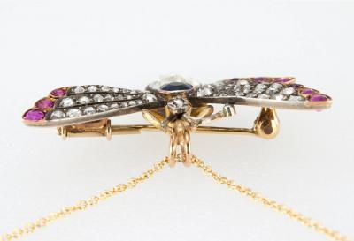 VICTORIAN BUTTERFLY NECKLACE WITH DIAMONDS RUBIES AND SAPPHIRES