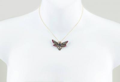 VICTORIAN BUTTERFLY NECKLACE WITH DIAMONDS RUBIES AND SAPPHIRES