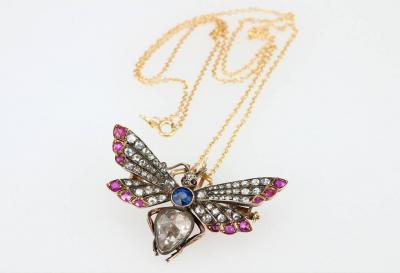 VICTORIAN BUTTERFLY NECKLACE WITH DIAMONDS RUBIES AND SAPPHIRES