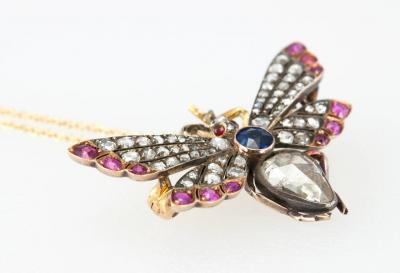 VICTORIAN BUTTERFLY NECKLACE WITH DIAMONDS RUBIES AND SAPPHIRES