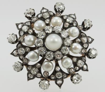 VICTORIAN DIAMOND AND PEARL BROOCH
