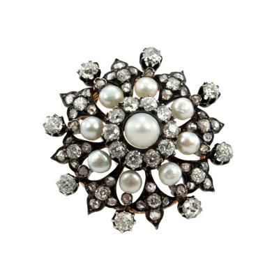 VICTORIAN DIAMOND AND PEARL BROOCH