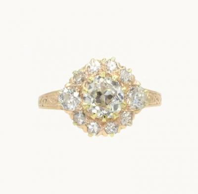 VICTORIAN DIAMOND CLUSTER RING IN 14K YELLOW GOLD CIRCA 1900