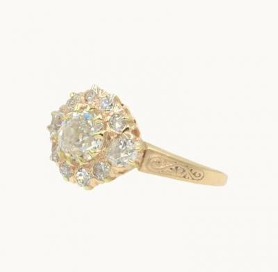 VICTORIAN DIAMOND CLUSTER RING IN 14K YELLOW GOLD CIRCA 1900