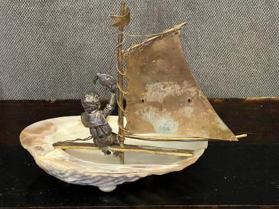 VICTORIAN GRAND TOUR BRASS BRONZE SHELL SHIP INTAGLIO OF KIEL WATCH HOLDER