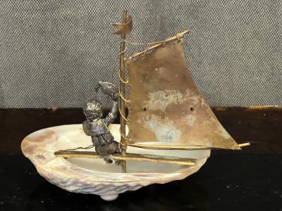 VICTORIAN GRAND TOUR BRASS BRONZE SHELL SHIP INTAGLIO OF KIEL WATCH HOLDER