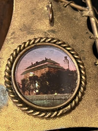 VICTORIAN GRAND TOUR BRASS BRONZE SHELL SHIP INTAGLIO OF KIEL WATCH HOLDER