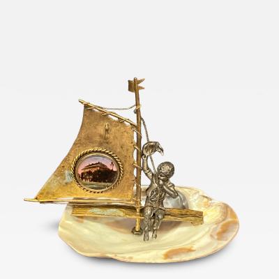 VICTORIAN GRAND TOUR BRASS BRONZE SHELL SHIP INTAGLIO OF KIEL WATCH HOLDER