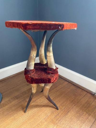 VICTORIAN HORN AND VELVET STAND