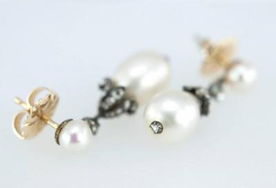 VICTORIAN NATURAL PEARL AND DIAMOND DANGLE EARRINGS