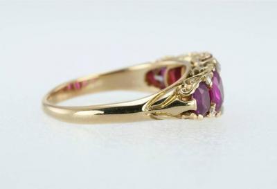 VICTORIAN RUBY AND DIAMOND FIVE STONE GOLD RING