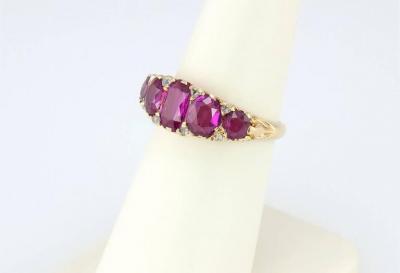 VICTORIAN RUBY AND DIAMOND FIVE STONE GOLD RING
