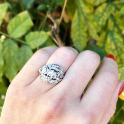 VINTAGE 3 SQUARE DIAMOND AND PLATINUM RING CIRCA 1930