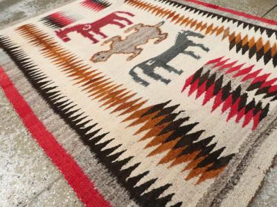 VINTAGE AMERICAN NAVAJO FLATWEAVE PICTORIAL RUG