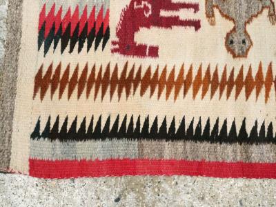 VINTAGE AMERICAN NAVAJO FLATWEAVE PICTORIAL RUG